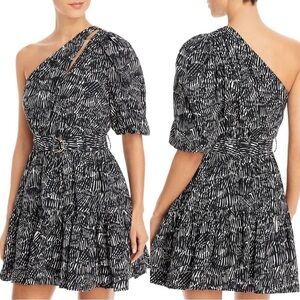 NWT JONATHAN SIMKHAI Swim One Shoulder Printed Swim Mini Dress Black White M